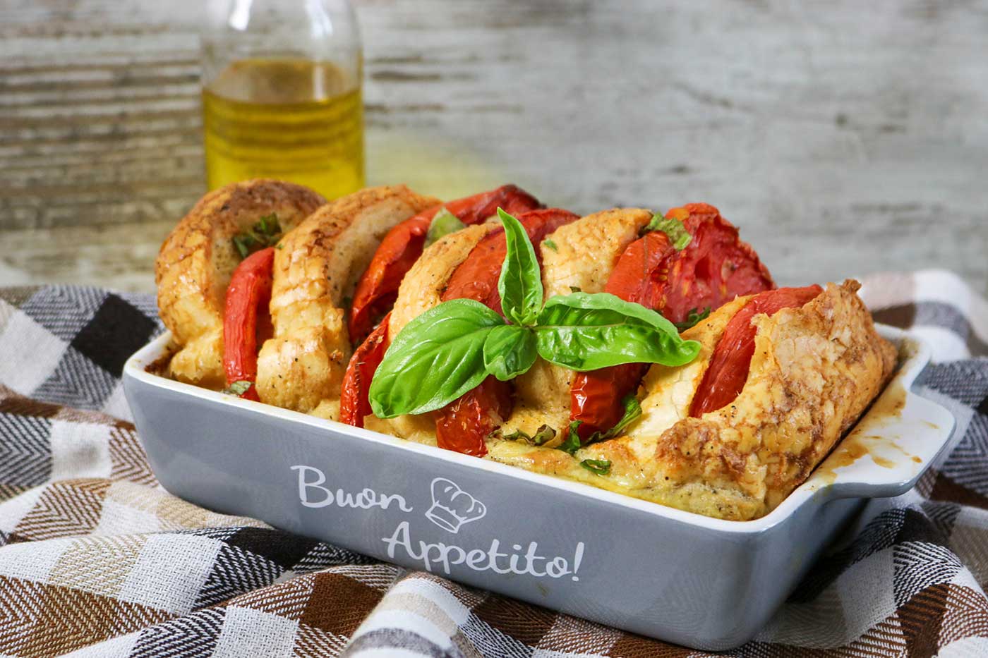 Savory Bread Pudding with Tomato and Basil