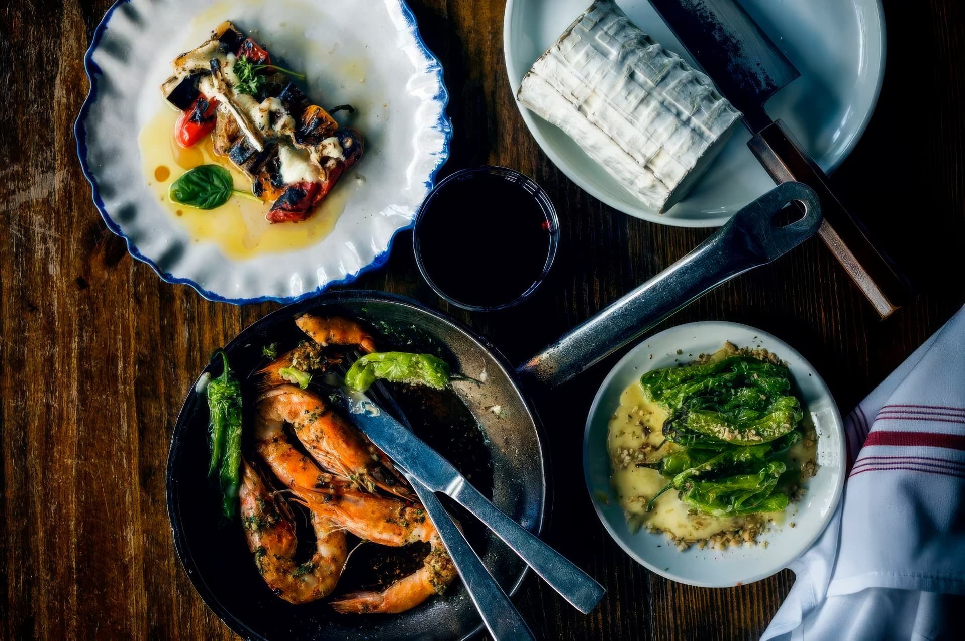Prawns, padrón peppers, and tapas at Barceloneta