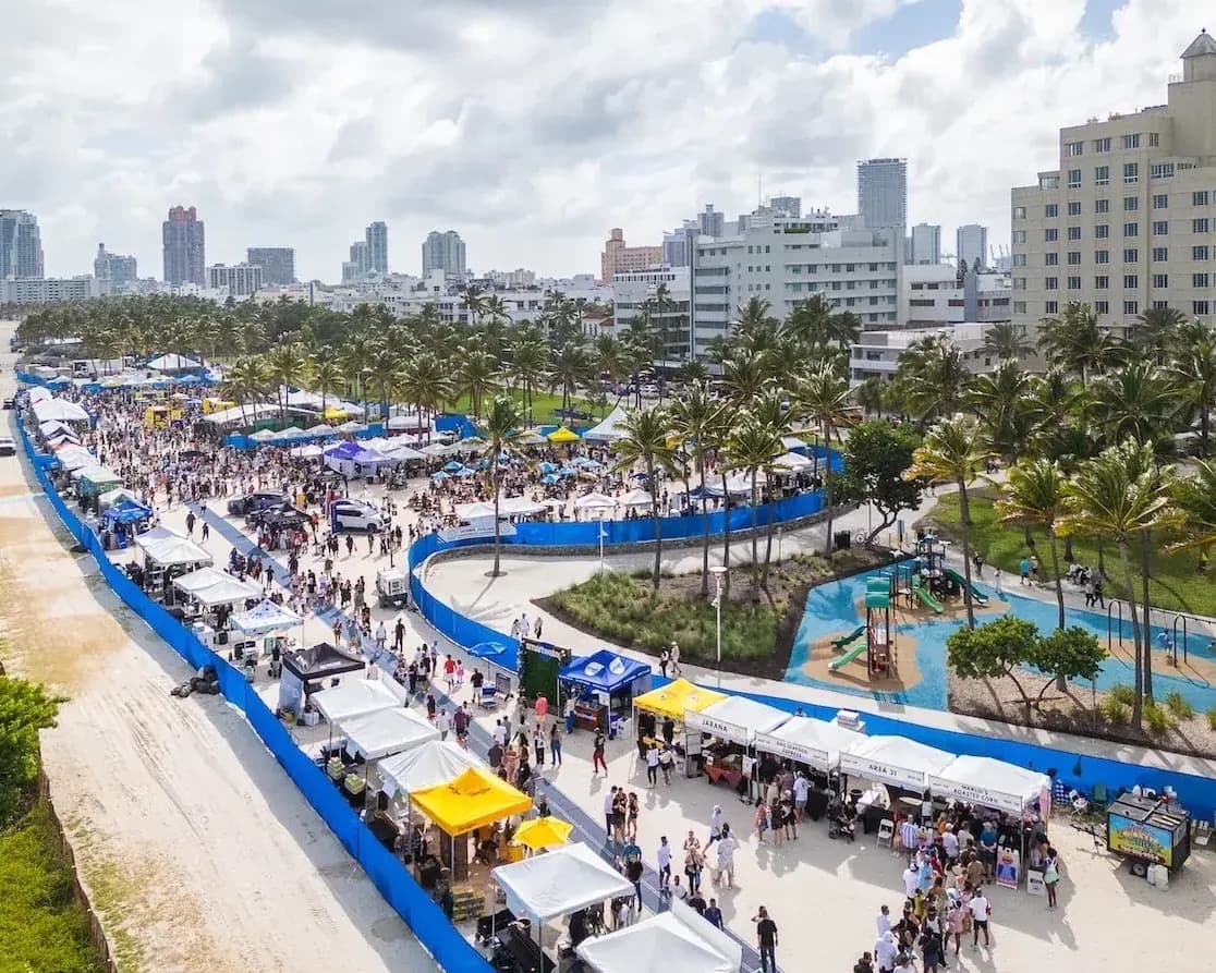 Aerial view of the South Beach Seafood Festival at Lummus Park